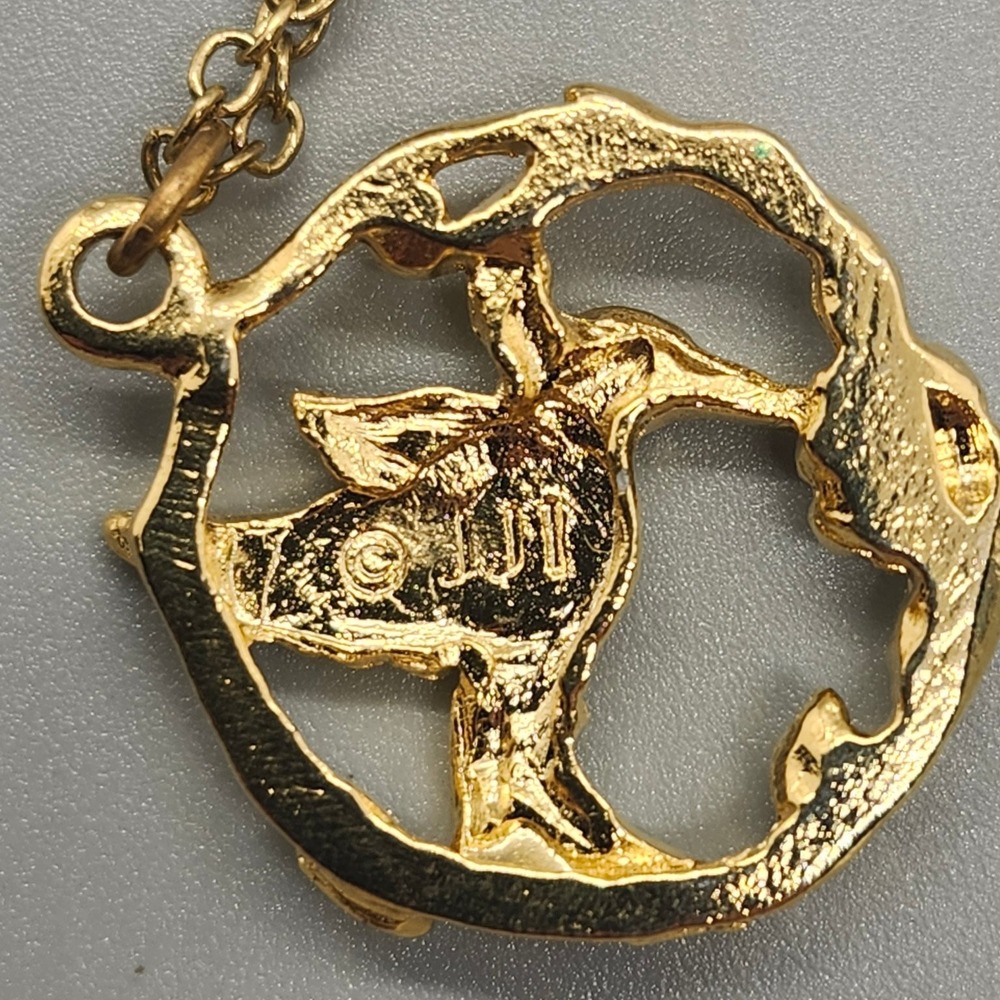 JJI Jonette Jewelry Vintage Hummingbird Pendant Necklace 18" Gold Tone Red Stone - Picture 3 of 3